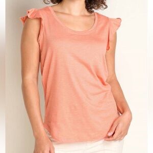 Toad&Co Rufflita II T-Shirt - Women's XS in papaya organic cotton